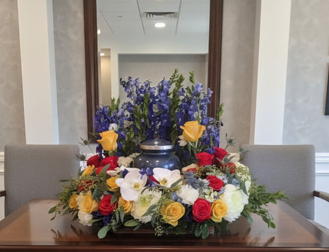 #273 Vibrant Multi-Color Urn Wreath & Memorial Halo - Celebration of Life Flowers