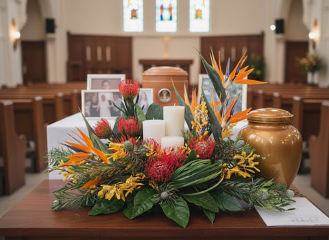 #243 Tropical Candle Funeral Floral Arrangement – Local Delivery to Colorado Funeral Homes & Churches