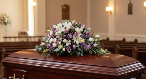 #262 Lavender and white Serenity Half Casket Spray