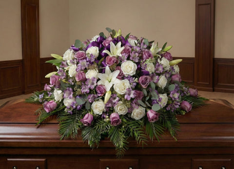 #262 Lavender and white Serenity Half Casket Spray