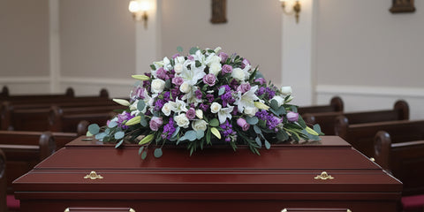 #262 Lavender and white Serenity Half Casket Spray