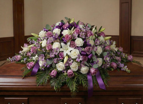 #262 Lavender and white Serenity Half Casket Spray