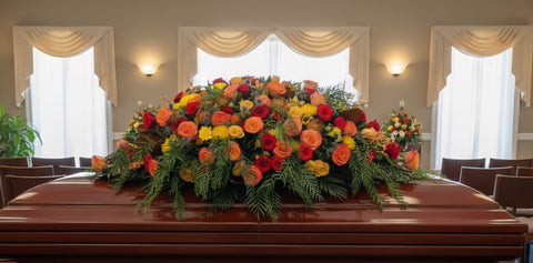 #278 Warm Autumn Sunset Casket Spray - A Vibrant Celebration of Life