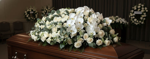 #32 White Rose & Cascading Orchid Full Casket Spray