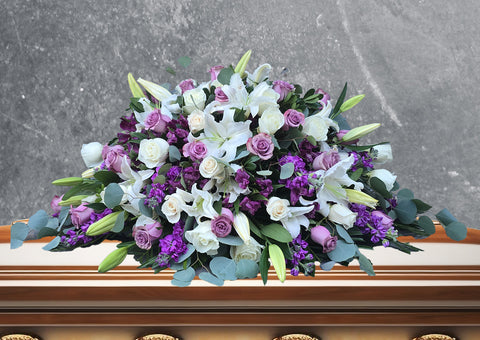 #262 Lavender and white Serenity Half Casket Spray