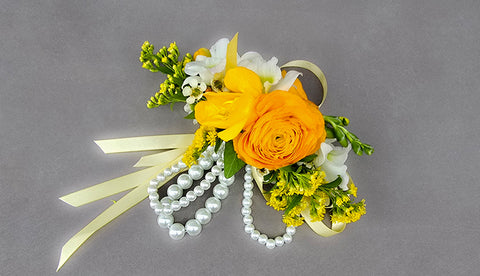 Yellow and White Wrist Corsage & Boutonniere for Prom – Fresh Flowers