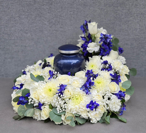 Blue & White Urn Wreath Tribute
