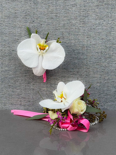 Classic White Orchid & Pink Ribbon Options