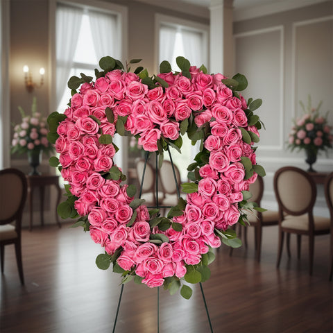 #50 Standing Open Heart with Light Pink Roses – A Gentle Tribute