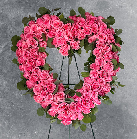 #50 Standing Open Heart with Light Pink Roses – A Gentle Tribute