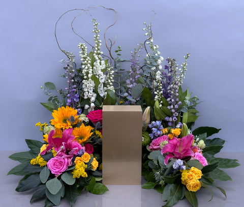 #83 Sunlit Garden Memorial Urn Wreath- A vibrant Tribute