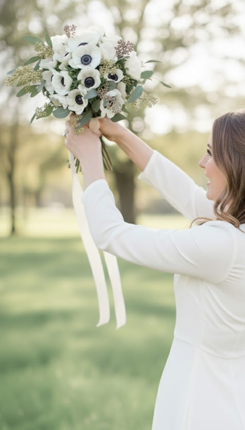 Elegant Anemones Bridal Bouquet Classic Round Bouquet
