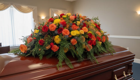 #278 Warm Autumn Sunset Casket Spray - A Vibrant Celebration of Life