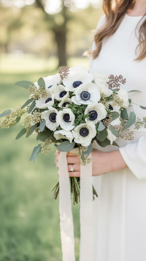 Elegant Anemones Bridal Bouquet Classic Round Bouquet