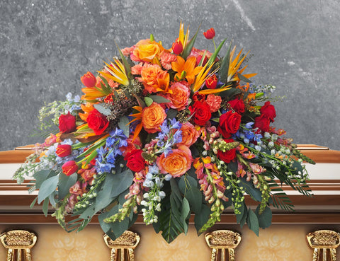Vibrant Celebration of Life Casket Spray – Custom Funeral Flowers