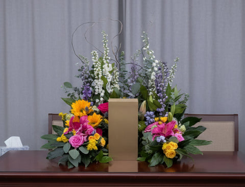 #83 Sunlit Garden Memorial Urn Wreath- A vibrant Tribute
