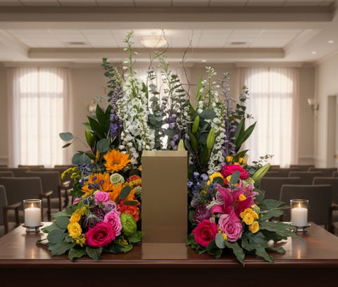 #83 Sunlit Garden Memorial Urn Wreath- A vibrant Tribute