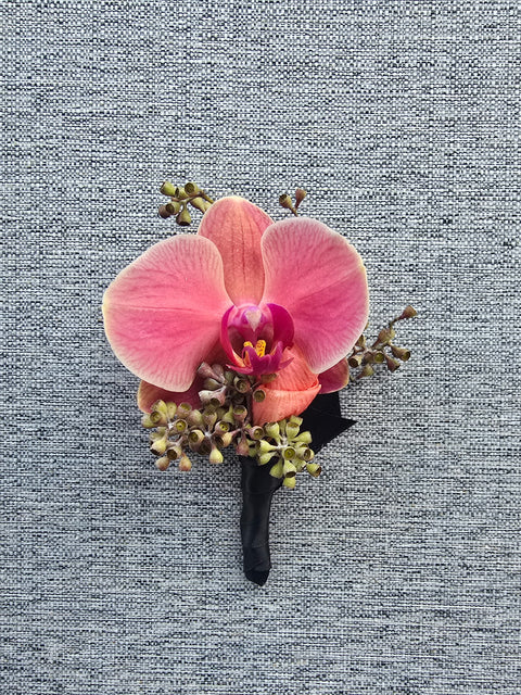 Orchid and Rose Petal Corsage and Boutonniere Set