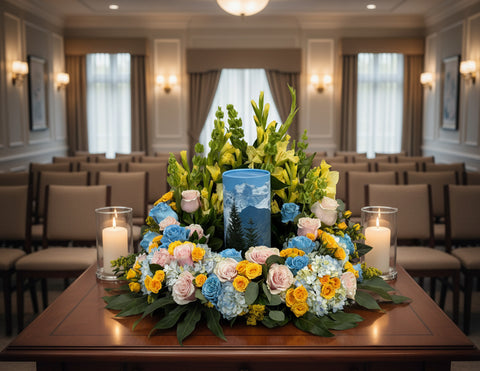 #88 Summer Bloom Memorial Urn Wreath