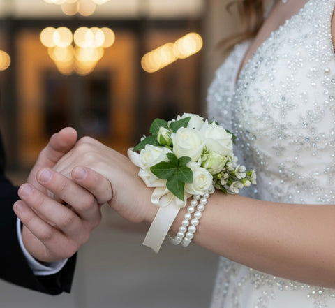 Classic White Rose Corsage & Boutonniere – Fresh Flowers