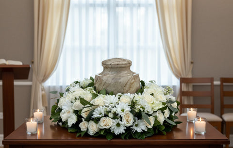 #89 Classic All-White Memorial Urn Wreath