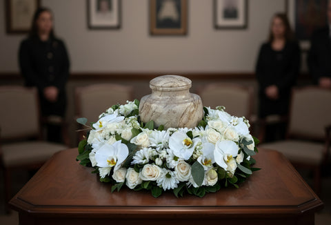 #89 Classic All-White Memorial Urn Wreath