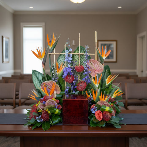 #90 Tropical Garden Tribute Urn Wreath