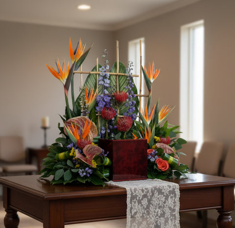 #90 Tropical Garden Tribute Urn Wreath