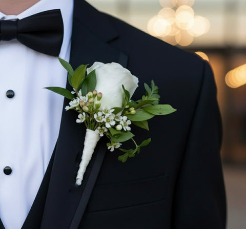 Classic White Rose Corsage & Boutonniere – Fresh Flowers