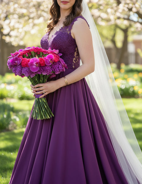 Deep Plum & Magenta Carnation and  Phalaenopsis Orchid Bridal Bouquet | Denver Wedding Florist