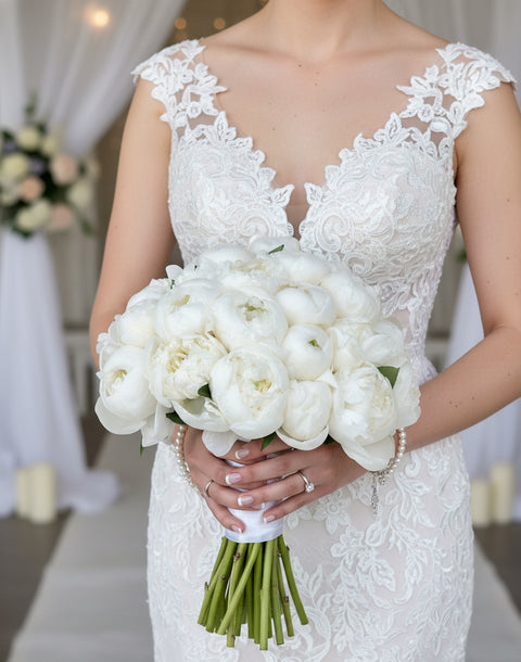 Lush White Peony Bridal Bouquet | Classic Denver Wedding Flowers (Seasonal Pre-Order)