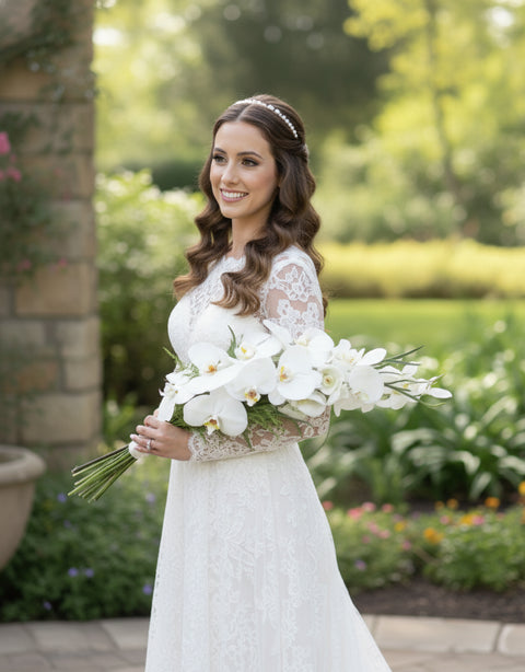 Classic White Phalaenopsis Orchid Cascade Bridal Bouquet | Denver Luxury Wedding Flowers
