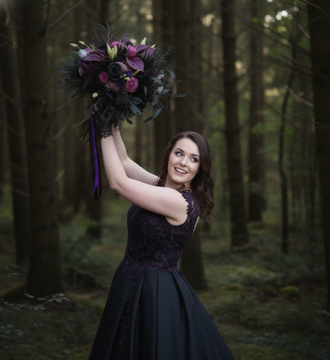 Midnight Bloom Black and Deep Purple Bridal Bouquet