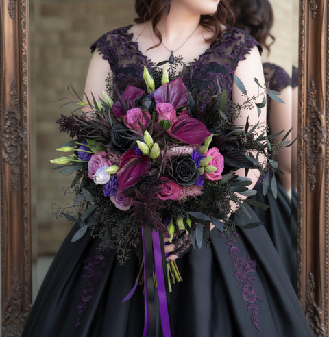 Midnight Bloom Black and Deep Purple Bridal Bouquet