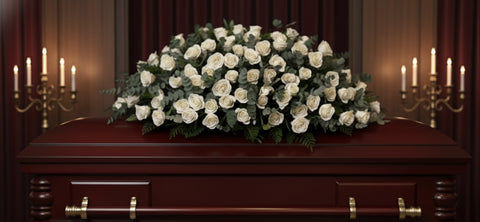 #31 White Rose Elegance Full Casket Spray