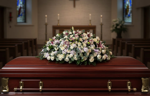 #34 Elegant Pink & White Garden Full Casket Spray