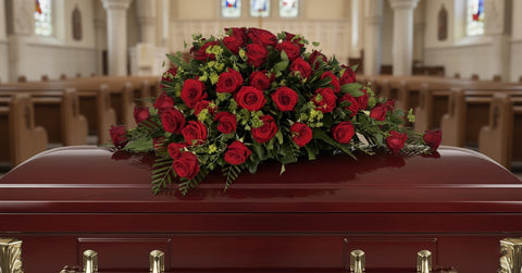 #14 Cascading Red Rose Half Casket Spray