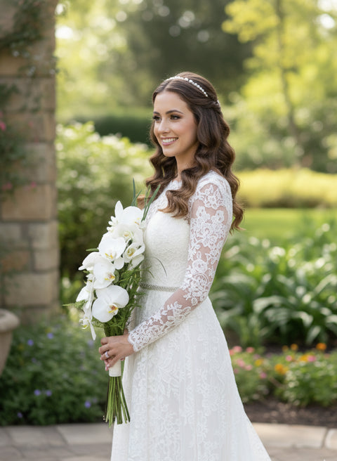 Classic White Phalaenopsis Orchid Cascade Bridal Bouquet | Denver Luxury Wedding Flowers
