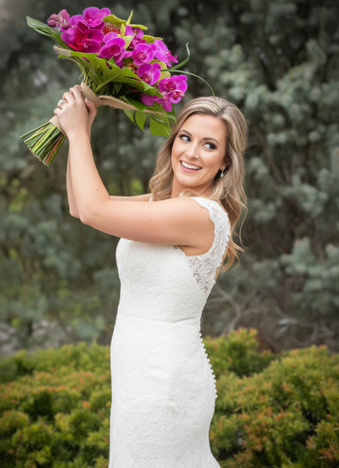 Vibrant Tropical Orchid Bridal Bouquet | Hot Pink & Lime Green Wedding Flowers Denver