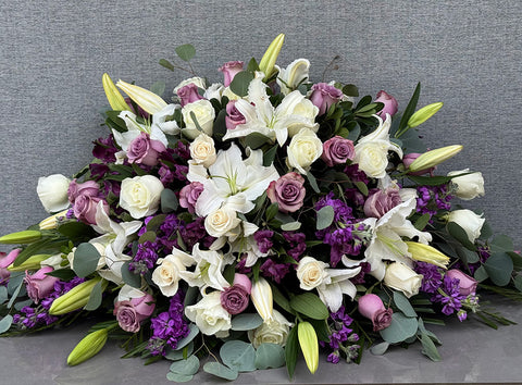 #262 Lavender and white Serenity Half Casket Spray