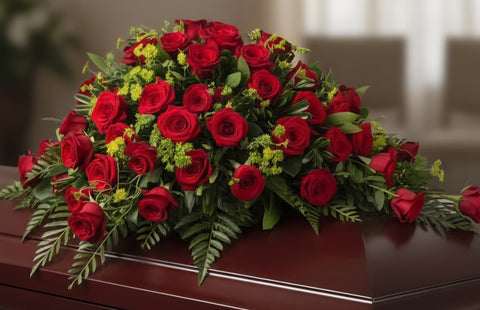 #14 Cascading Red Rose Half Casket Spray