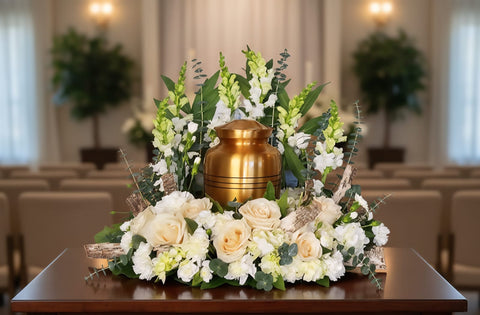 #7 White Rose & Birch Woodland Urn Surround