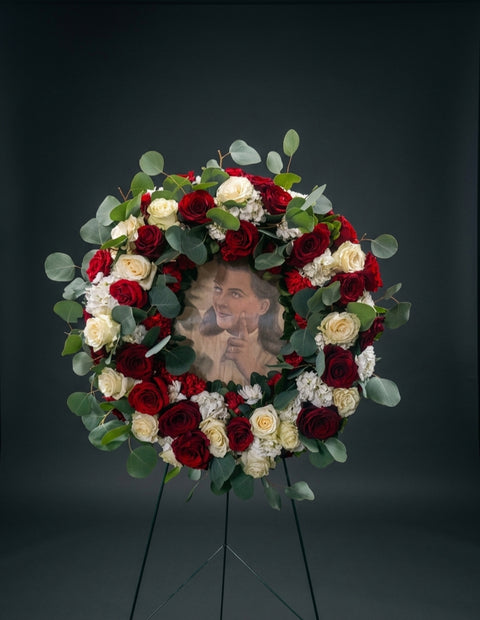 #113 Red Rose & White Carnation Wreath